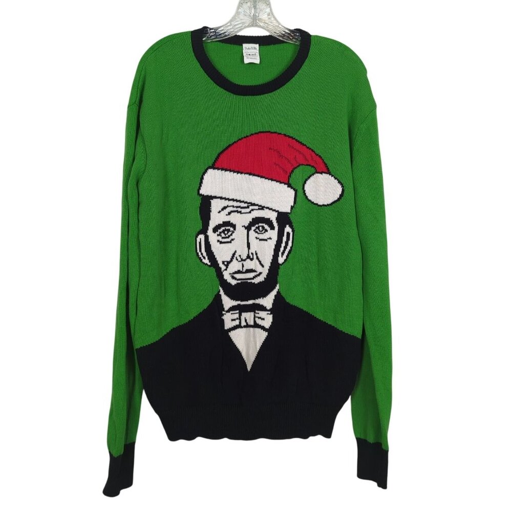 Archie McPhee Ugly Christmas Green Sweater size XL Santa Claus Lincoln